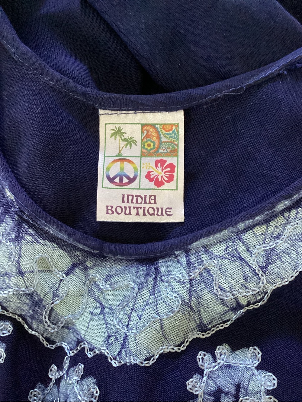 India Boutique Navy Tunic with Light Blue Embroidered Trim - Picture 5 of 9